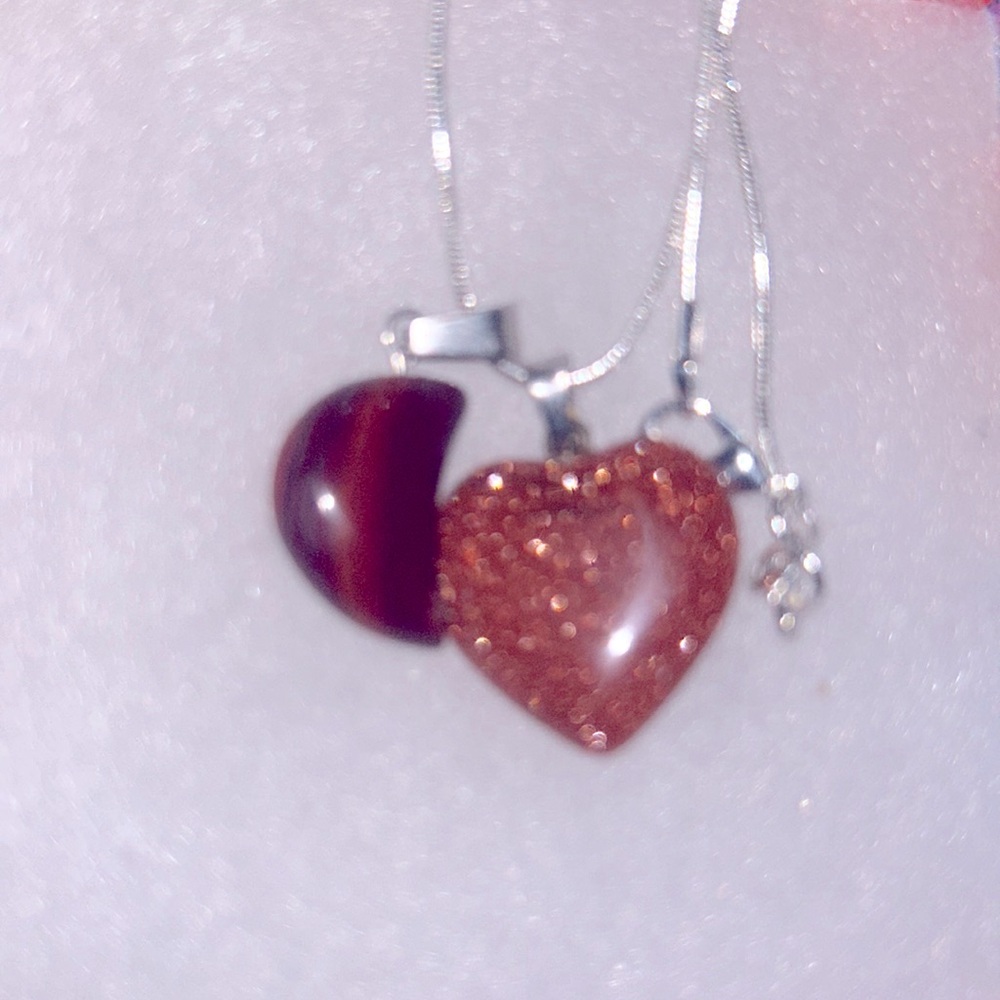 Boho Goldstone Heart ❤️ and Red Jasper Moon 🌙 Sterling Silver 18” Necklace